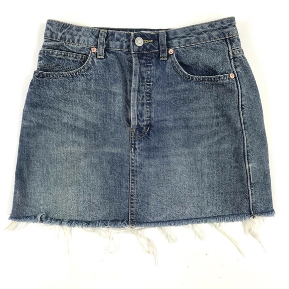 Free People Rugged A-Line Denim Skirt 26 - Picture 3 of 7